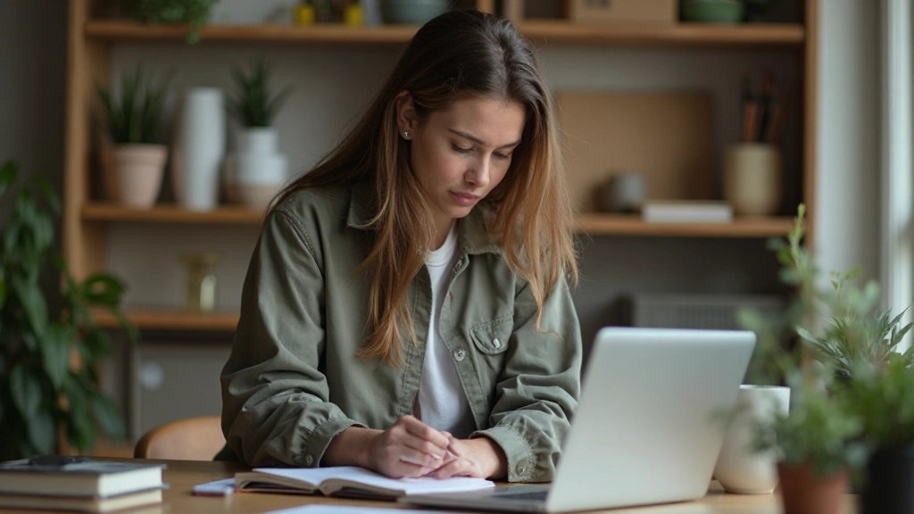 Persoon die voortgang bijhoudt in een digitale app en fysieke journal met discipline